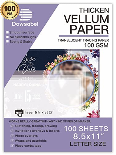 Carta velum traslucida, Dowsabel 70 libbre 28,5 x 11 cm carta stampabile per fogli di carta, inviti fasce addominali, busta, lanterna, 50 fogli