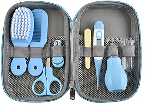 8 Nyfödd Grooming Kit | Bärbar baby spädbarn daglig vård tillbehör med hårborste kam spik klippare termometer för nyfödda spädbarn, småbarn flickor pojkar
