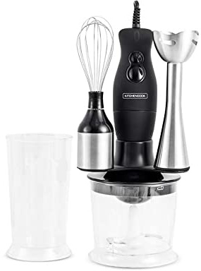 Mixeur Plongeant 3en1 Kitchencook MX700 – 400W, Lames Inox, Fouet Métal, Hachoir 0.5L, Verre Doseur 700ml, 2 Vitesses