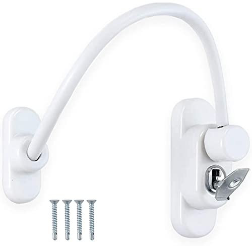 TERF® Heavy Duty White Cable Locking Window Restrictor Child Proof Window Security Restriction Key Lock with 1 Key and Fixing Screws For Wood Aluminium UPVC Vinyl Frames - Pack of 1