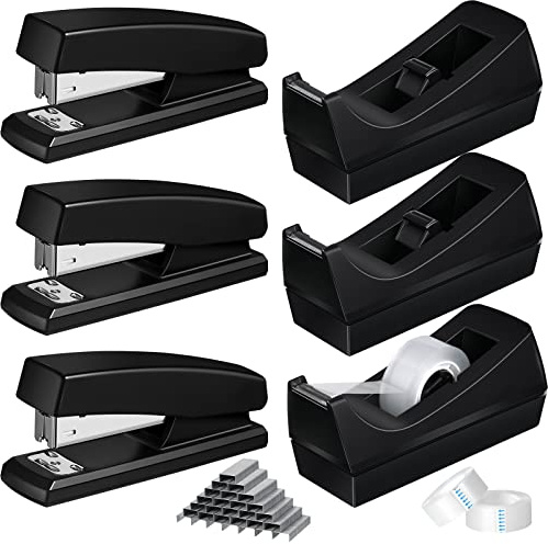 6 Pcs Tape Dispenser Staplers for Desk with Staples and White Tapes 25 Sheet Capacity School Office Stapler