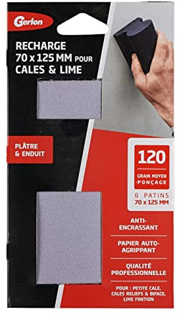 Pack 6 Abrasif Plâtre & Enduit 70 125 MM Gerlon - Grain 120 (Moyen), Neutre