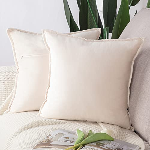 Madizz 2er Set Samt Dekorativ Zierkissenbezüge Luxus Stil Kissenbezug für Sofa für Schlafzimmer Beige 40x40 cm Quadrat