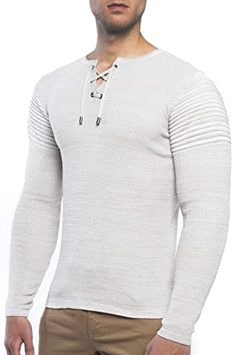 Carisma Herren Feinstrick-Pullover für Winter und Übergang ● Longsleeve mit Gerippten Ärmeln ● Langarmshirt Rundhals-Pullover 7777 Beige M