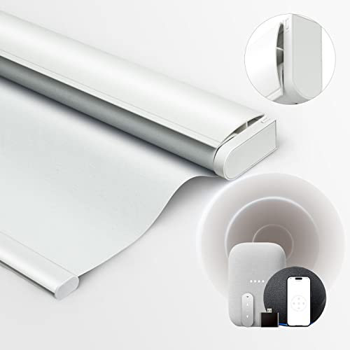 Hapadif Motorized Roller Blinds Blackout Upgraded Smart Blinds with Remote Automatic Shades Work with Google Home,Alexa Electric Blinds with Intergrated Valance for Windows(White,29 w x 72 h)