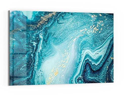 DEQORI Glas-Magnettafel | 90x60 cm groß | Motiv Meer aus Marmor | Memo-Board aus Glas | Magnetboard inkl. Magnete, Stift & Tuch für Küche & Büro | Tafel magnetisch & beschreibbar