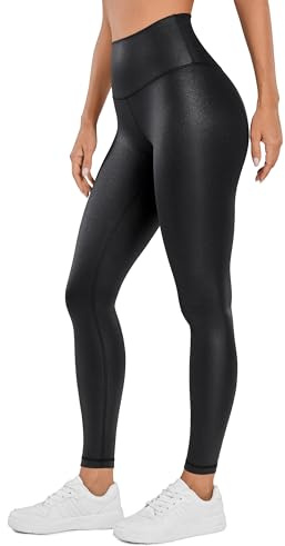 CRZ YOGA Butterluxe Women's 28'' Matte Faux Leather Leggings - High Waisted Stretch Leather Trousers Pleather Tights Faux Leather Black 10