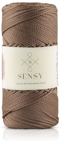 Sensy, Cordoncino poliestere alta qualità, 1,5 mm, 100% polipropilene, macramè, per borse all'uncinetto, filo all'uncinetto, filo lavori a maglia (color visone)