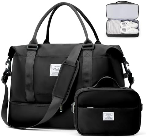 SEAFEW Reisetasche Damen Easyjet Handgepäck Tasche Sporttasche | Weekender Duffle Bag leicht wasserdicht mit Schuhfach Fitnesstasche für Reise und Gym, Kliniktasche für Geburt,Schwarz