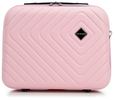 WITTCHEN Cube line Kosmetikkoffer Kulturbeutel ABS Mit Geometrischer Prägung Schultergurt Kunststoffgriff Kosmetiktasche Damen Reiseetui Größe XS Hellrosa