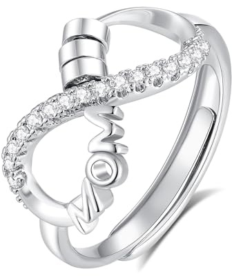 INFUSEU Fidget ångestring, justerbara stressspinnare ringar med pärlor spinner tumringar kubisk zirkon present till dotter kvinnor flickor män, Koppar, Zirkon