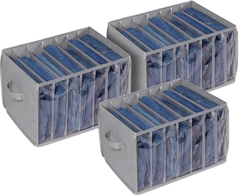 Syeeiex 3 Stück Große Hosen Kleiderschrank Organizer, 42 x 30 x 25 cm, 7 Fächer Transparentes Fenster Schubladen ordnungssystem Kleiderschrank Aufbewahrungsboxen für Hosen, T-Shirt, Pullover, Kleidung