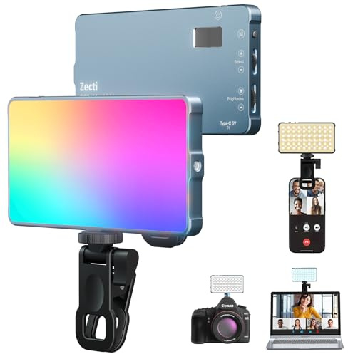 Selfie Camera Phone Light with Metal Hotshoe & Clip, 96+ Portable Phone Selfie Light, 2500K-8000K 360° Full Color 21 Effects RGB Video Light for iPhone, Laptops, Video Conference, Photography, TikTok