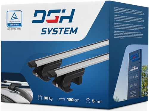 DGH SYSTEM Easy Line Classic 120 cm Kompletter Aluminium-Dachträger Relingträger kompatibel mit Volkswagen Tiguan (mk I) SUV 2007-2016 mit offener Dachreling, abschließbar, Nutzlast 90 kg