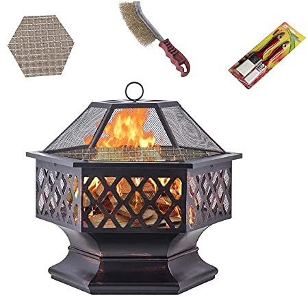 NOALED Feuerstelle für den Garten im Freien, Grill, Hinterhof, Terrasse, Gartenkamin, Grill, Feuerstelle, Schale mit Rost, 2-in-1-Kamin