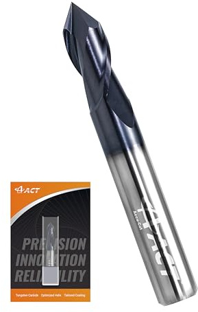 ACCUCUT Chamfer End Mill - 90 Degree, V Groove, 1/4” Carving Bits for Alloy Steel, Aluminum, Wood - I2DMS 2 Flute Carbide End Mill for Chamfering, Deburring, Spotting & Side Milling - AlTiN Coating