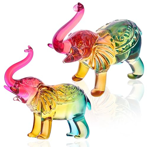 AHANDMAKER 2 Stück Elefantenfigur Aus Kristall Elefanten Tierfiguren Aus Glas Ornamente Sammlerfiguren Tischdekoration Elefanten Skulptur Für Das Home Office Farbig