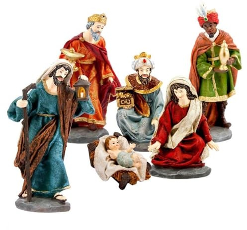 Inmaculada Romero IR Misterio Nacimiento Belén 6 Piezas 20 cm. Figura Navidad Ropa Tela clásico Niño Jesús Virgen María