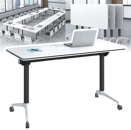 EAHKMETQ Klappbarer Konferenztisch, Faltbarer Konferenzraum, Schulungsraum, mobiler Klapp-Schulungstisch, großer rechteckiger Besprechungs- und Seminartisch mit Rollen, rechteckiger modular