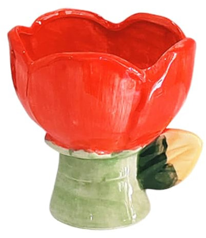FytStycale Flower Shaped Bowl Cup Porcelain Novelty Stylish Kitchen Prep Tableware Ice Cream Bowl for Vegetable Milk Pudding Cafe Party, Red