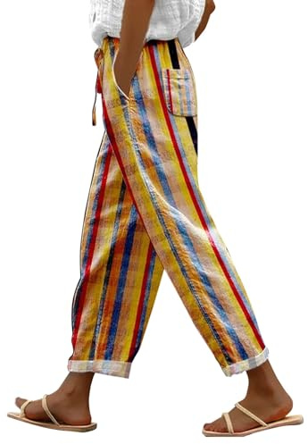 Hose Damen Elegant Hose Baggy Reflektierende Hose Damen Damen im Frühling und Sweatpants Jeans Damen Sommer Leinenhosen Damen Patchwork Hose Damen Leinenhose Hippie Hose Damen Kurze Haremshose Damen