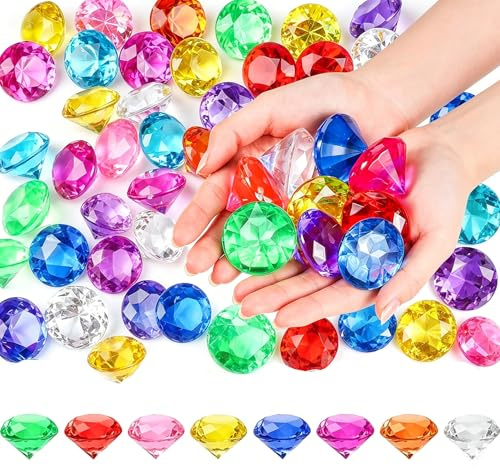 GIUSOBG 30 STK Edelsteine für Kinder Acryl Diamanten Deko Bunt Transparent | 32mm Glitzer Dekosteine Streudeko Tisch Hochzeit Steine, DIY Glitzer Steinchen Kristalle Strass für Schatzsuche