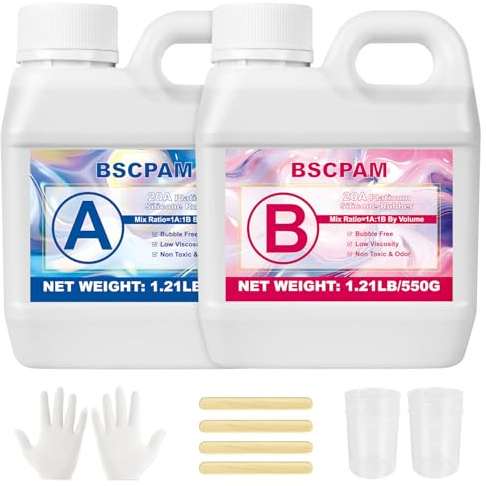 20A Silicone per Stampi,1000ml Traslucido Silicone Liquido Mescolamento 1:1 Rapida Cura Gomma Siliconica per Stampi,DIY Sapone Artigianale,Candele