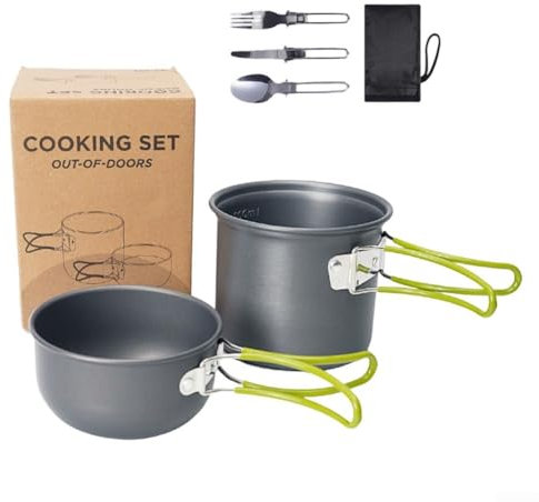 Ensemble de casseroles et poêles compactes pour camping groupes de 12 personnes, design facile à transporter (poignée verte)