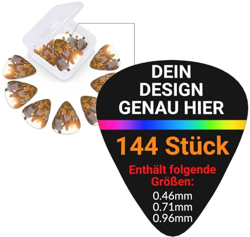 Personalisierte Foto Gitarren Plektren(144 Stück - Einseitiger Druck), Guitar Picks Selbst Gestalten, Druck Eigenes Logo/Bild/Wörter, Bass E-Gitarre Ukulele Plektrum, Mit lagerung box,0.46/0.71/0.96mm