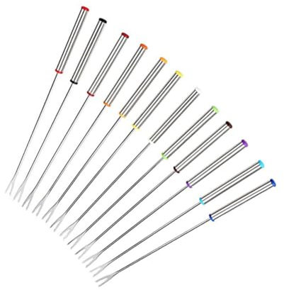 Homoyoyo Tenedores De Fondue De Acero Inoxidable Para Chocolate y Malvaviscos - Set De 6 Piezas Con Mangos De Madera Para Disfrutar De Fondue De Carne y Dulces En Fiestas y Reuniones