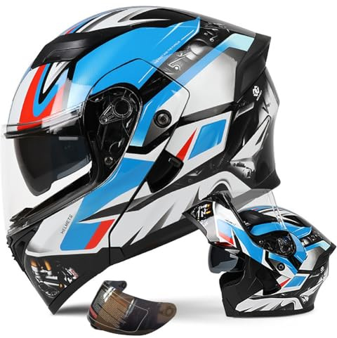 Uueybsg Motorradhelm Motorrad Klapphelm Modularer Helm mit Doppelvisier Integralhelm DOT/ECE Zertifiziert Integriert Helm Roller Moped Street Racing Sturzhelm für Erwachsene Frauen Männer