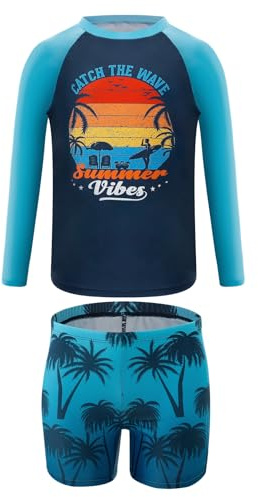 Cheerful Mario Bañador Niño con Manga Larga UV Protección Solar Camiseta de baño y Pantalones de natación para Surf Piscina Playa Marina 5-6 Años