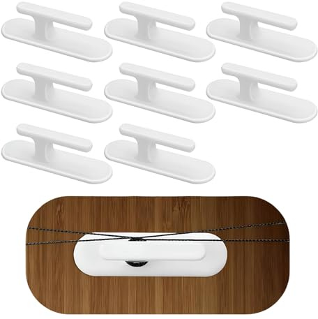 KinetiCore 8 Pack Self-Adhesive Blind Cord Hooks, No Drill Child Pet Safe Blind Cord Holders, White Plastic Window Blind Cleats for Curtain Cords, Home Office Nursery Safety