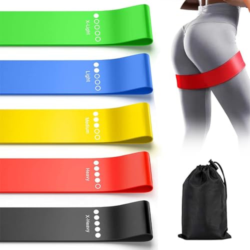 Set of 5 Resistance Bands, 5 Strength Levels Loop Exercise Bands | Multi-Function Elastic Stretch Band, for Home Gym Pilates Yoga Physio Therapy Fitness Exercise Workout Women Men