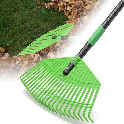 Rastrello da 183 cm con manico regolabile – 42 cm grande superficie rastrello da giardino in plastica con 23 denti rinforzati, rastrello per la pulizia di piante, prati e cortili