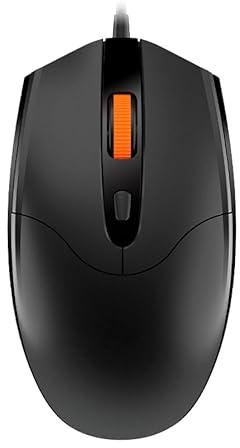 Robust USB Optical Mouse, Black, Ergonomic Design, Wired Computer Mouse with Orange Scroll Wheel, Desktop PC Gaming Mouse