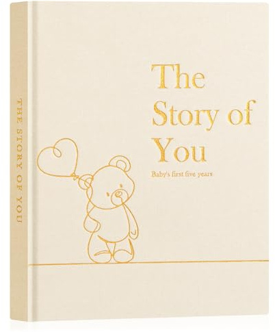 Lanpn Baby Memory Book for Boy Girl - The Story of You, Newborn Babys Keepsake Book Photo Album for New Parents, Linen Cover Baby First 5 Year Milestone Journal Scrapbook (Beige, 154 Pages)