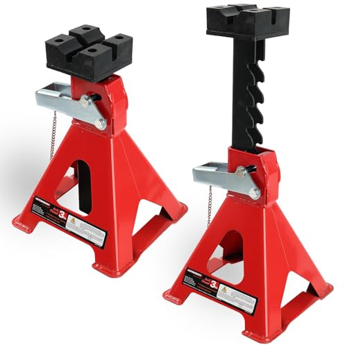 AUTOXBERT Jack Stands, 3 Ton (6,600 lbs) Capacity Axle Stand Steel Double Locking Pins,11-17 inch Adjustable Height for Car Van Repair, 1 Pair