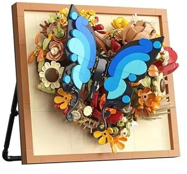 Puzzlebrix Papillon – Kit de Construction Floral 3D en Mini Brique – Cadre Décoratif à Assembler – Puzzle 3D Créatif –Cadeaux pour Pâques +700 Pièces Briques de Construction – 14+ Ados et Adultes