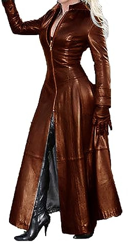 Läderkappa Dam Trenchcoat Dam Lång M-4XL, Enfärgad Vindjacka Tillverkad Av Konstläder Med Lång Turndown-krage, Övergångsjacka Läderjacka Konstläder(Brown,5XL)