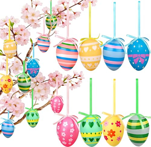 24er Bunte Ostereier Kunststoff, OSTE-reier zum Aufhängen, Plastikeier Osterdekorationen für Ostereier Deko, Easter Eggs für Osterbaum, Frühlingsparty, Haushaltsfrühlingsdekoration