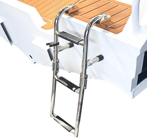 Folding Boat Ladders for Outboards 2+1 Step Stainless Steel Marine | Fishing Boat Ladder for Water Sports Swimmers Divers Lake House Swimming Beach
