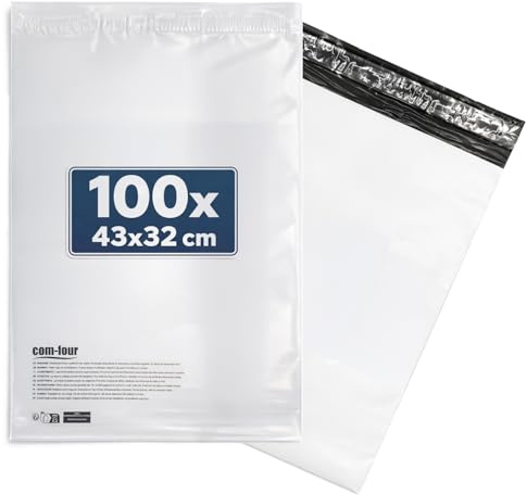 com-four® 100x Versandtaschen 43 x 32 cm, XL Versandbeutel für Jacken | Pullover - Textilien und große Warensendungen - Reißfeste selbstklebende Folienversandtaschen für E Commerce