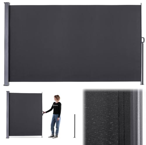 KADAX Seitenmarkise 180x300 cm, ausziehbar Markise als Sonnenschutz und Windschutz für Balkon, Terrasse und Garten, Polyester Sichtschutz mit Kassette (Dunkelgrau)