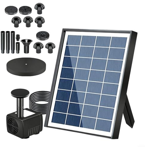 Pompa a fontana da giardino ad energia solare, pannello da 10 W con ugelli regolabili, flusso 1000 l/h per piscina per uccelli e laghetto, altezza di spruzzo 30-150 cm