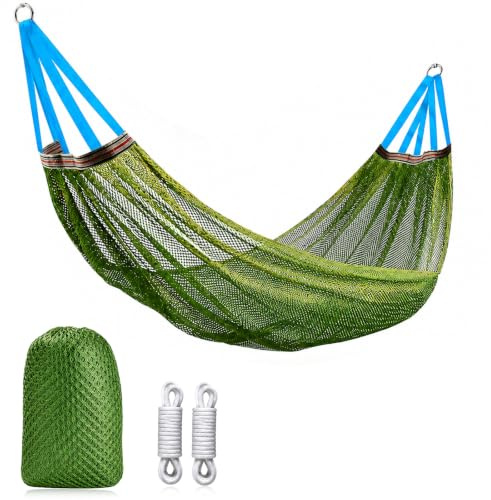 LIULINY Hamacas Colgantes Transpirable, 260 x 130cm Hamaca Colgante Jardin con Bolsa de Transporte, Correas de Fijación, Carga de 200 kg, para Exterior/Interior, Terraza, Patio, Camping (Verde)