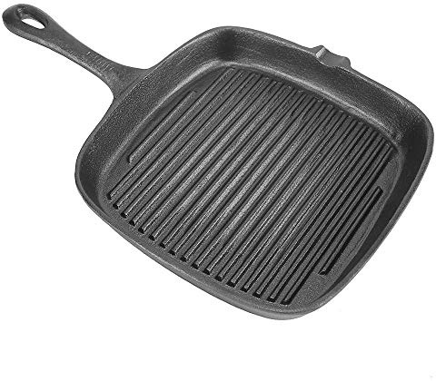 Non Stick Cast Iron Grill BBQ Frying Griddle Pan Square Hob Heavy Duty Skillet Black Pre-Seasoned Square Gas Oven Proof Minimal No Oil Char Grill Chargrill Chargrilling Fry Steak