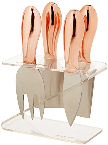Brandani 54563 Z blocco portacoltelli in acrilico con 4 rose Gold S/coltelli da formaggio in acciaio INOX, multicolore