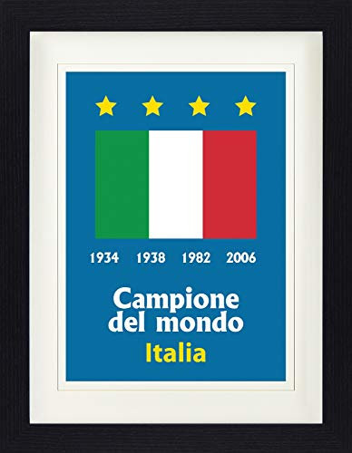 1art1 Football Poster L'Italie Championne du Monde 1934 1938 1982 2006 Affiche Encadrée avec Passe-Partout Élégant | Images Murales | dans Un Cadre Photo 40x30 cm