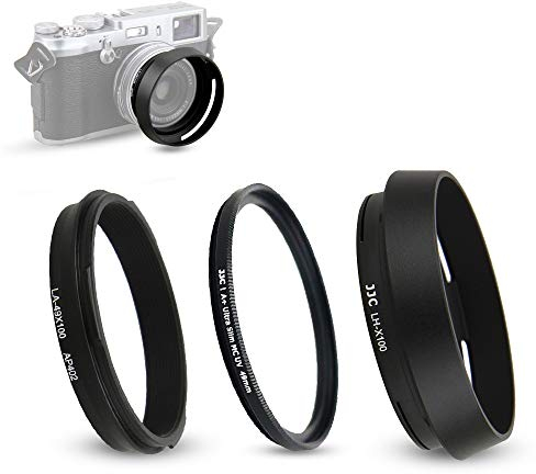 Parasol y Anillo Adaptador y Filtro UV Kit para Cámara Fujifilm X100VI X100V X100F X100S X100T X70 Sustituye al Parasol de Objetivo Fuji LH-X100 Anillo Adaptador AR-X100 (Negro)